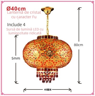 Candelabru roșu pentru balcon – felinar cu cristale, LED, rotativ, decor pentru Anul Nou Chinezesc și nuntă