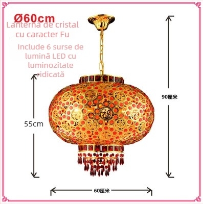 Candelabru roșu pentru balcon – felinar cu cristale, LED, rotativ, decor pentru Anul Nou Chinezesc și nuntă