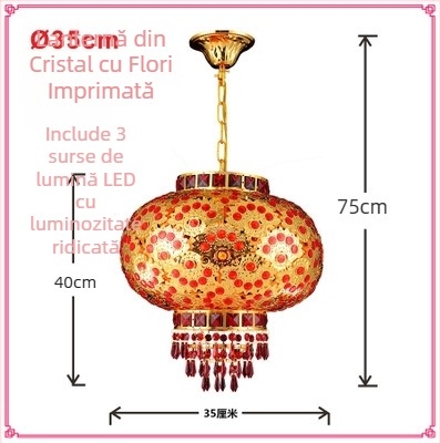 Candelabru roșu pentru balcon – felinar cu cristale, LED, rotativ, decor pentru Anul Nou Chinezesc și nuntă