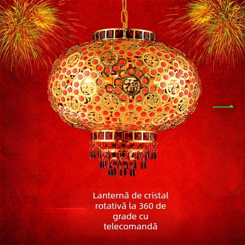 Candelabru roșu pentru balcon – felinar cu cristale, LED, rotativ, decor pentru Anul Nou Chinezesc și nuntă