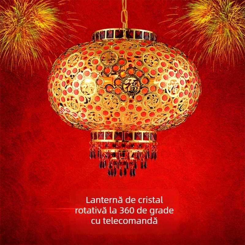 Candelabru roșu pentru balcon – felinar cu cristale, LED, rotativ, decor pentru Anul Nou Chinezesc și nuntă