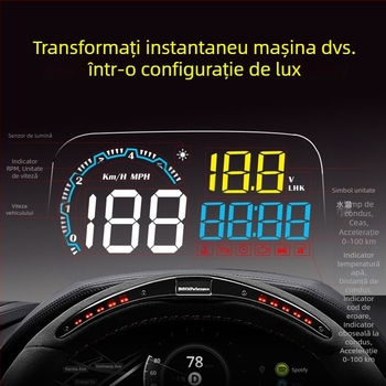 Display HUD pentru mașină, compatibil universal OBD, proiecție viteză, monitor LED HD pentru automobil, model C600s, dimensiune ecran 123x84 mm, rezoluție 1440x900