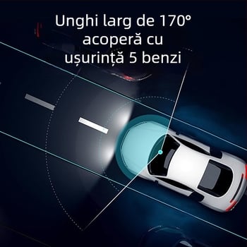 Dash cam cu trei lentile, unghi de vizualizare 170°, viziune nocturnă, monitorizare parcare interioară și exterioară, Wi-Fi, 1080p