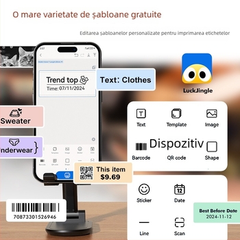 Imprimantă portabilă de etichete Bluetooth, imprimare termică pentru etichete autoadezive impermeabile