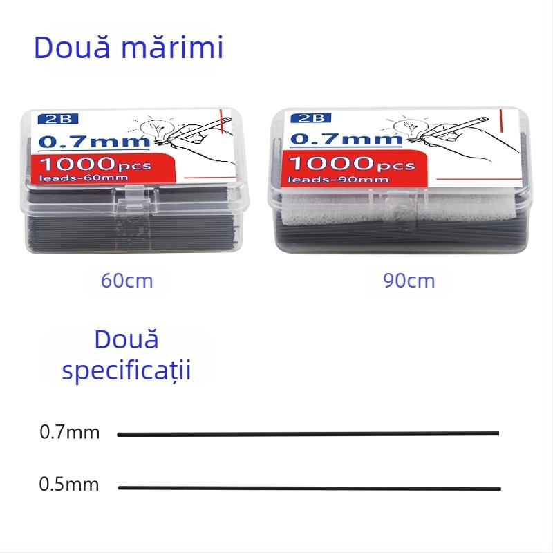 Refil grafit pentru creion mecanic 0,5–0,7 mm, 2B, miez din rășină, capacitate mare
