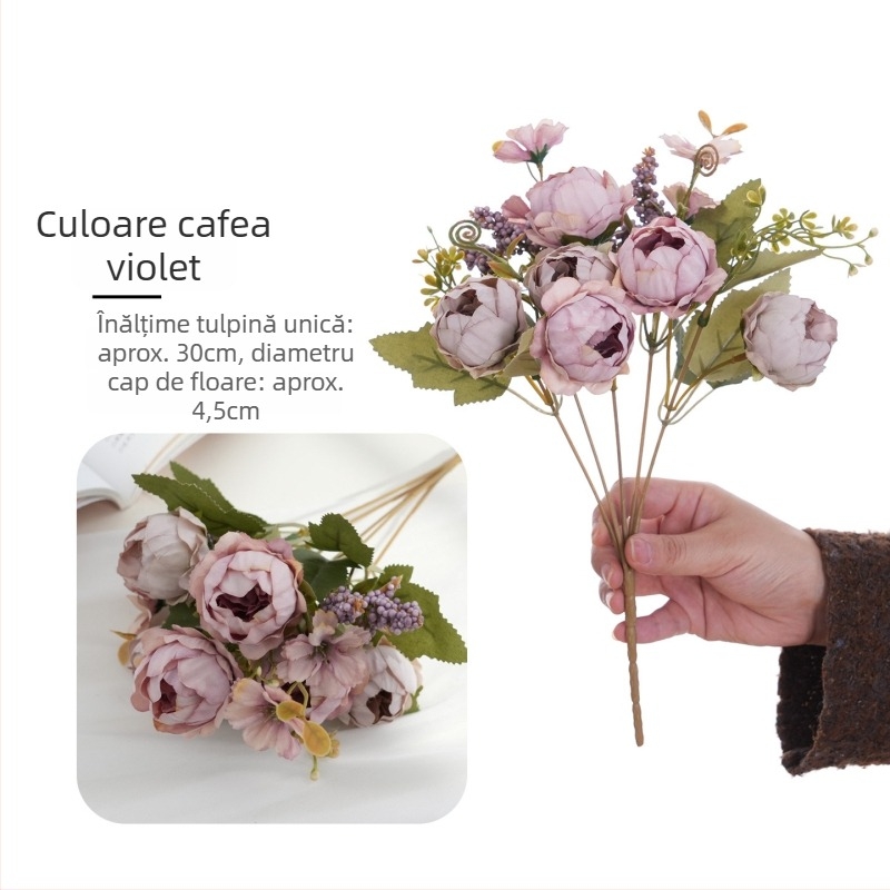 Buchet de flori artificiale cu mărgele, buchet de bujori artificiali, decor pentru casă și hotel