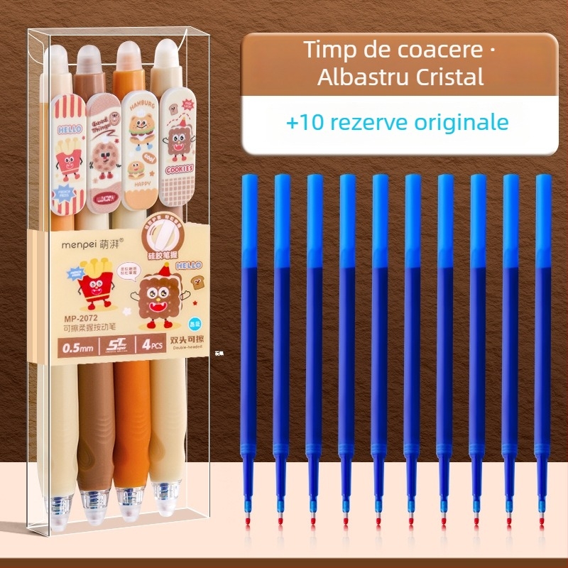 Pix cu două vârfuri, șters, retractabil, gel 0.5 mm, negru – pentru scriere și exerciții ale elevilor