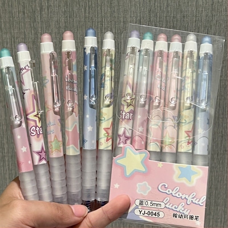 Pix gel ștergător, vârf 0,5 mm, albastru cristal, design desen animat, mecanism de apăsare, papetărie pentru elevi, în cutie.