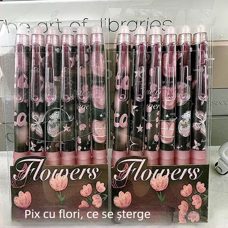 Pix gel ștergător, vârf 0,5 mm, albastru cristal, design desen animat, mecanism de apăsare, papetărie pentru elevi, în cutie.