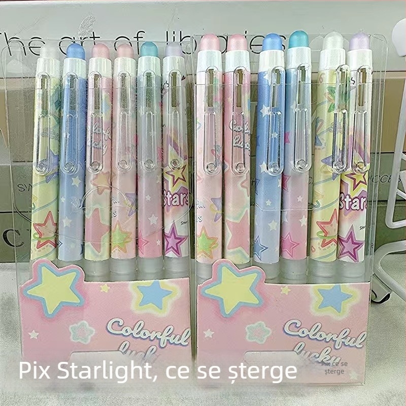 Pix gel ștergător, vârf 0,5 mm, albastru cristal, design desen animat, mecanism de apăsare, papetărie pentru elevi, în cutie.