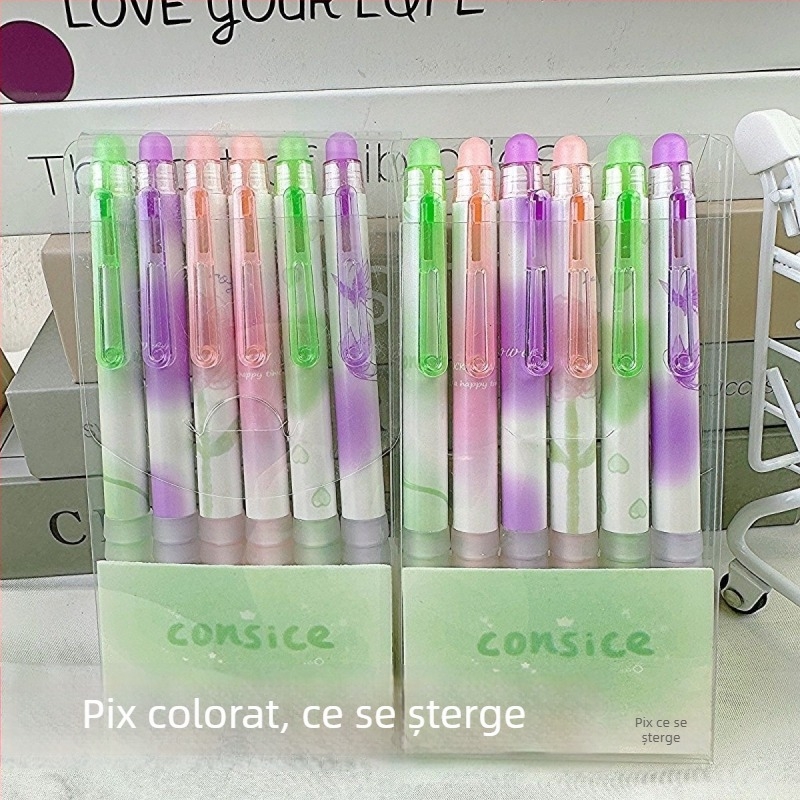 Pix gel ștergător, vârf 0,5 mm, albastru cristal, design desen animat, mecanism de apăsare, papetărie pentru elevi, în cutie.