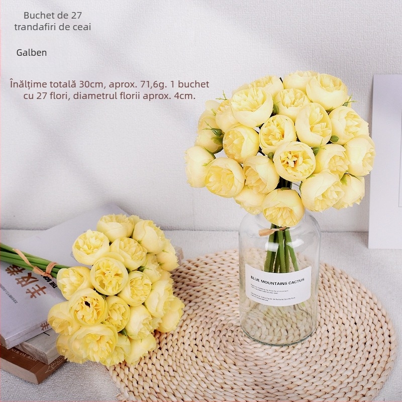 Buchet nou de 27 trandafiri artificial Tea Rose pentru nunți, decor de scenă, hotel și decor interior