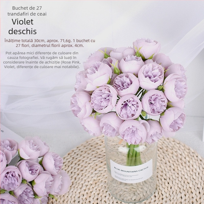 Buchet nou de 27 trandafiri artificial Tea Rose pentru nunți, decor de scenă, hotel și decor interior