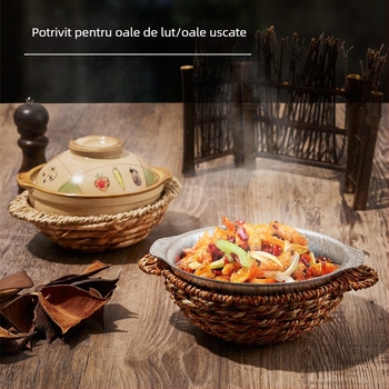 Tavă de bază din paie împletite pentru oale – izolație termică, suport anti-arzuri, rezistentă la temperaturi înalte