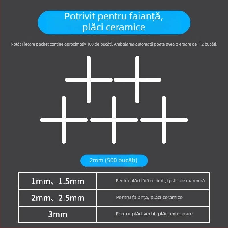 Carte de poziționare a plăcilor și clipuri cruciforme de nivelare – clipuri din plastic pentru rosturi ale plăcilor