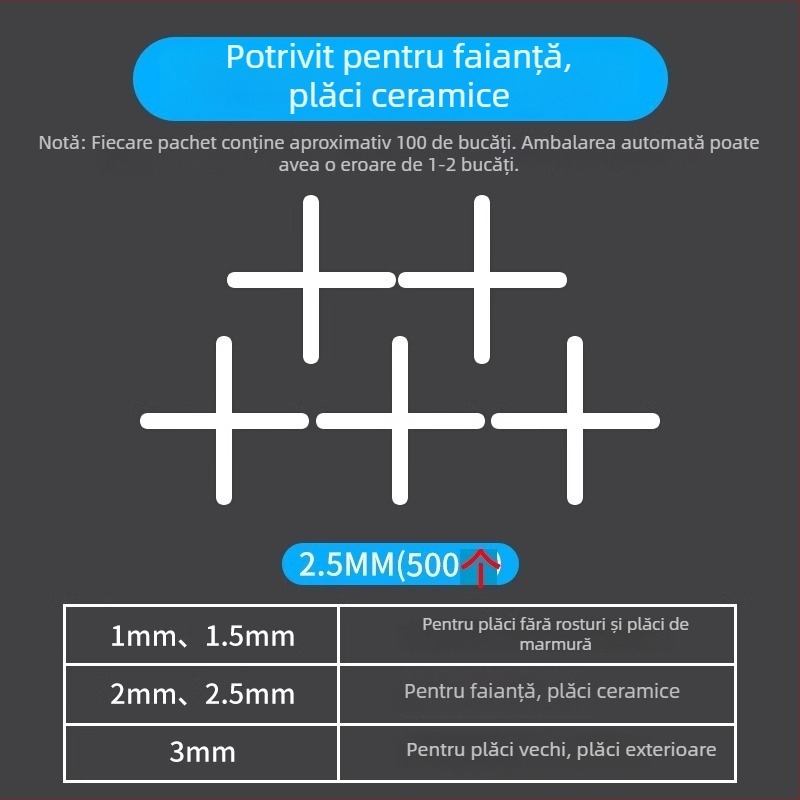 Carte de poziționare a plăcilor și clipuri cruciforme de nivelare – clipuri din plastic pentru rosturi ale plăcilor
