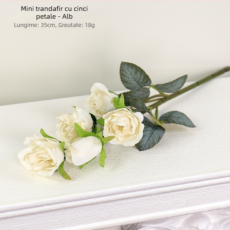 Buchet vintage de cinci trandafiri artificiali cu margini arse – flori artificiale pentru Ziua Îndrăgostiților, recuzită pentru fotografii și decor pentru living