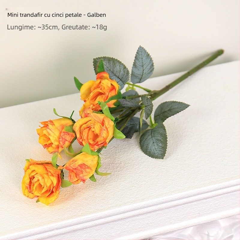 Buchet vintage de cinci trandafiri artificiali cu margini arse – flori artificiale pentru Ziua Îndrăgostiților, recuzită pentru fotografii și decor pentru living