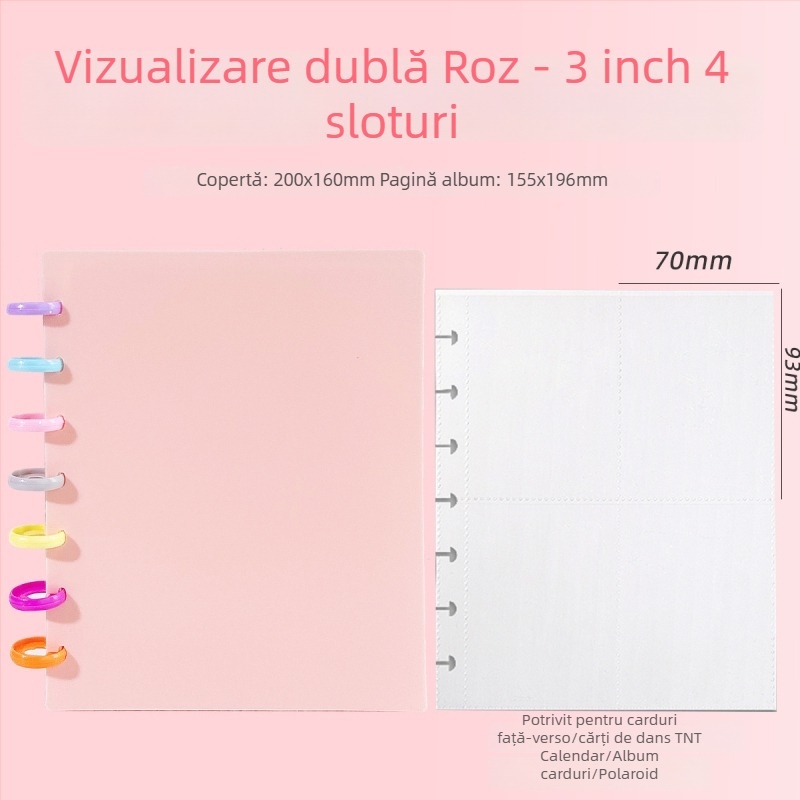 Album foto Instax Mini cu nasture ciupercă, pentru poze de 3 inch, foi detașabile cu aranjament 4 grile, 120 inserții