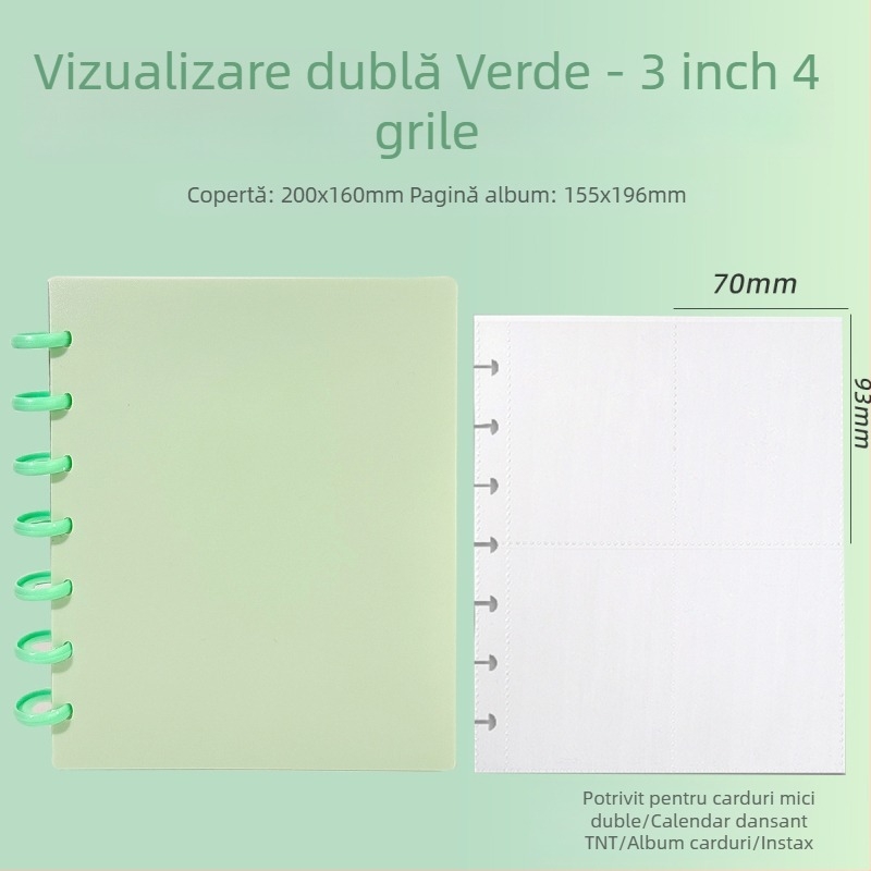 Album foto Instax Mini cu nasture ciupercă, pentru poze de 3 inch, foi detașabile cu aranjament 4 grile, 120 inserții