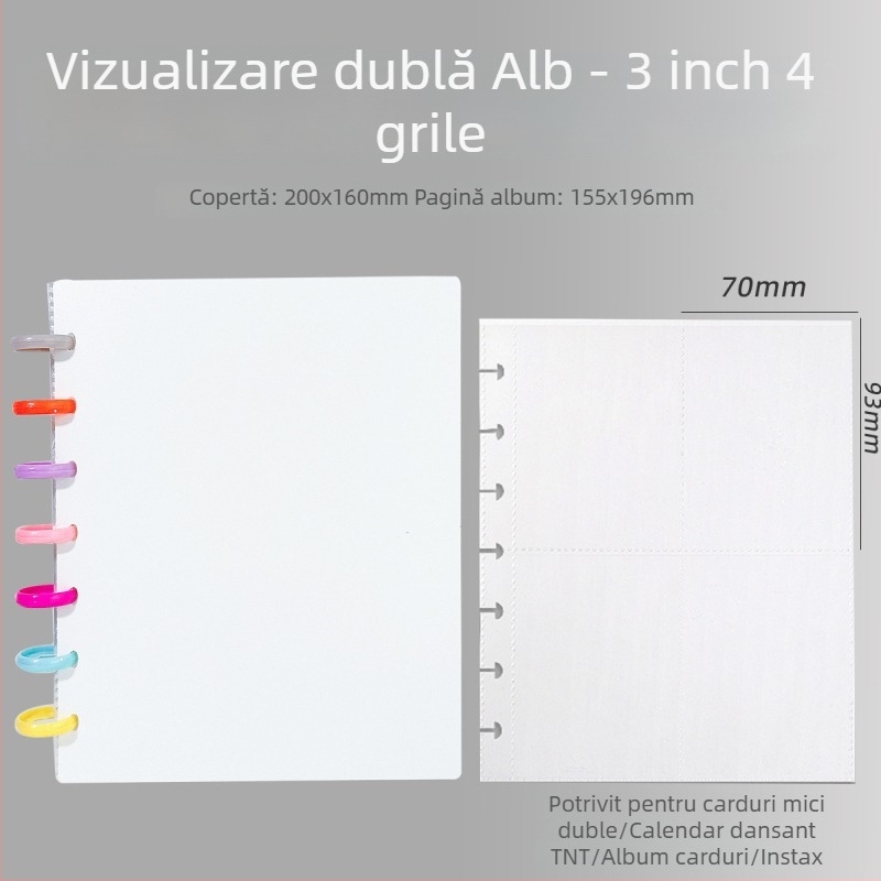 Album foto Instax Mini cu nasture ciupercă, pentru poze de 3 inch, foi detașabile cu aranjament 4 grile, 120 inserții