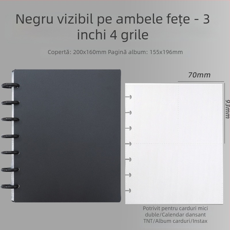 Album foto Instax Mini cu nasture ciupercă, pentru poze de 3 inch, foi detașabile cu aranjament 4 grile, 120 inserții