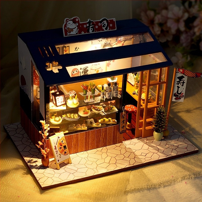 Casă miniaturală în stil japonez DIY: scenă stradală cu magazin de jucării alimentare, model asamblat manual, cadou creativ decorativ