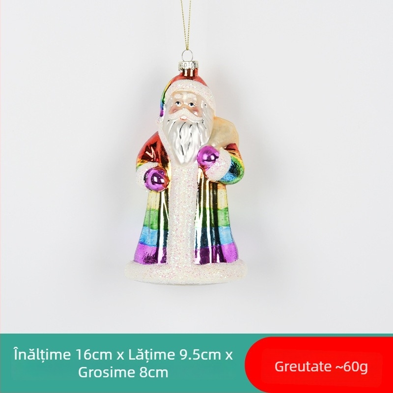 Ornament de Crăciun din sticlă pictată – Moș Crăciun / om de zăpadă, cu șosetă de Crăciun și pandantiv ursuleț pentru decorul bradului