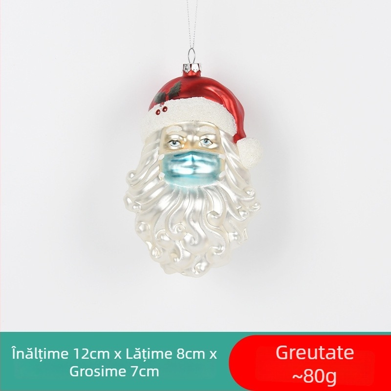 Ornament de Crăciun din sticlă pictată – Moș Crăciun / om de zăpadă, cu șosetă de Crăciun și pandantiv ursuleț pentru decorul bradului