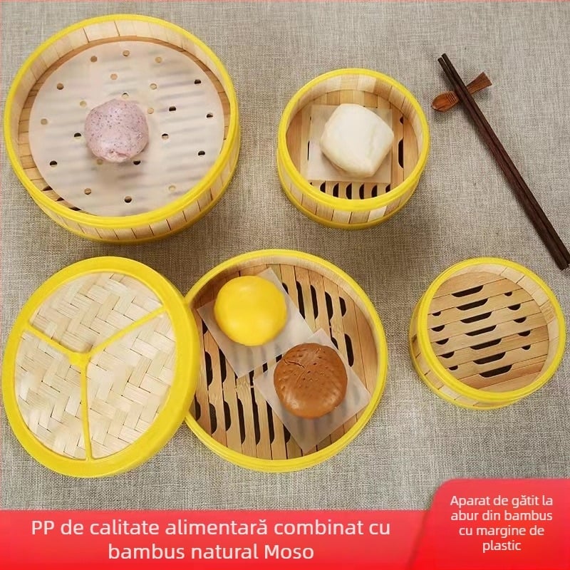 Aburitor din bambus pentru uz comercial, ceai de dimineață în stil cantonez, dim sum în stil Hong Kong, aburitor pentru orez, Xiaolongbao, aburitor Sha County pentru găluște, capac de aburire