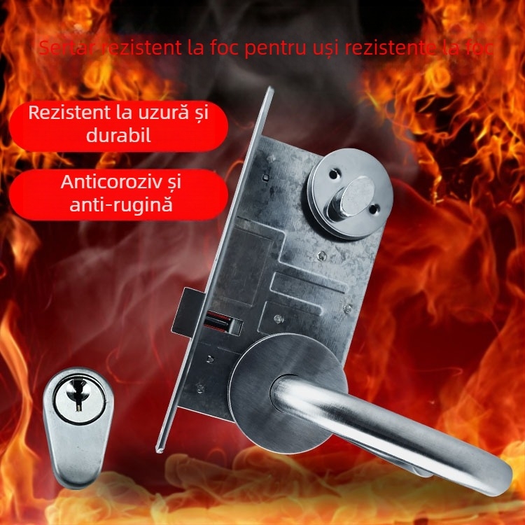 Încuietoare antiincendiu pentru uși, cu nucleu de cupru și mâner din oțel inoxidabil, pentru uși de incendiu și spații de trecere