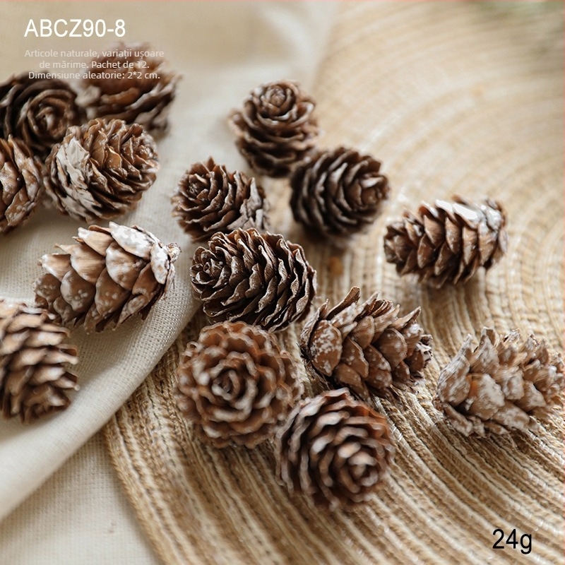 Accesorii de decor pentru scenă de Crăciun: conuri de pin naturale, bușteni din lemn, fructe uscate, flori uscate și accesorii decor pentru atmosferă