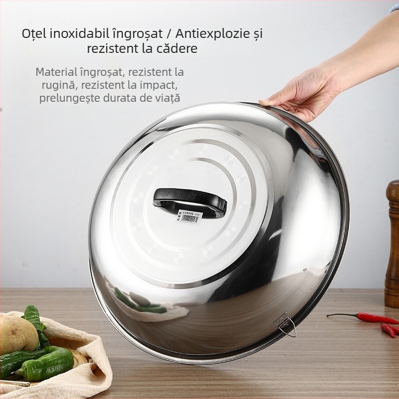 Capac de wok din oțel inoxidabil, arc înalt, design tradițional rotund pentru prăjit