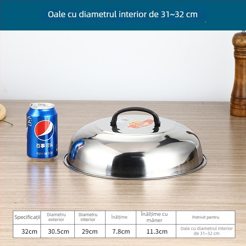 Capac de wok din oțel inoxidabil, arc înalt, design tradițional rotund pentru prăjit