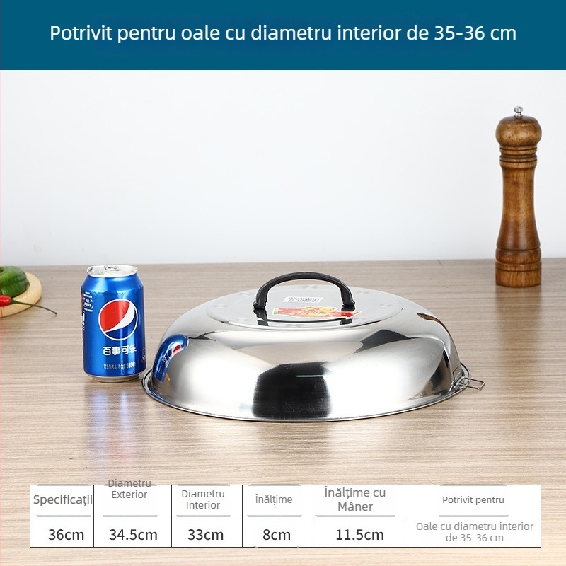 Capac de wok din oțel inoxidabil, arc înalt, design tradițional rotund pentru prăjit