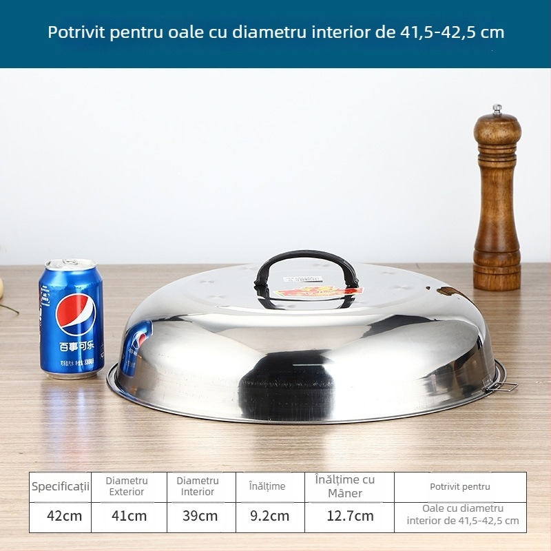 Capac de wok din oțel inoxidabil, arc înalt, design tradițional rotund pentru prăjit