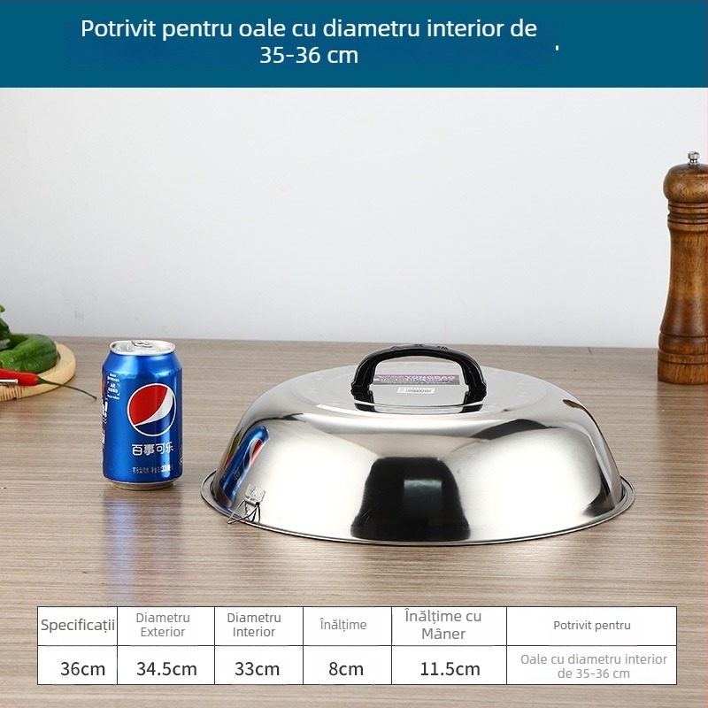 Capac de wok din oțel inoxidabil, arc înalt, design tradițional rotund pentru prăjit