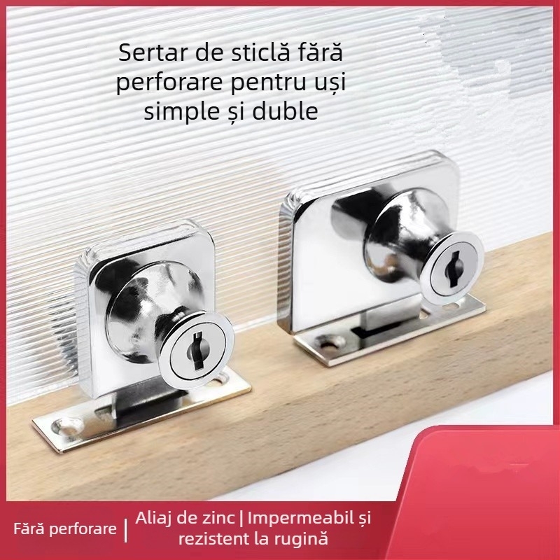 Încuietoare pentru vitrină din sticlă, cu ușă dublă, model 407, aliaj de zinc, dinți 328