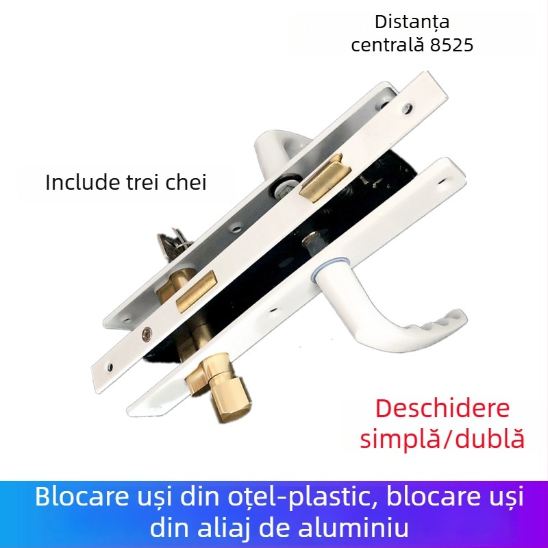 Xingwei 8525 încuietoare cu mâner pentru uși din plastic-otel, încuietoare pentru ușă din aliaj de aluminiu, încuietoare clasică pentru uși batante cu cilindru, lacăt de balcon