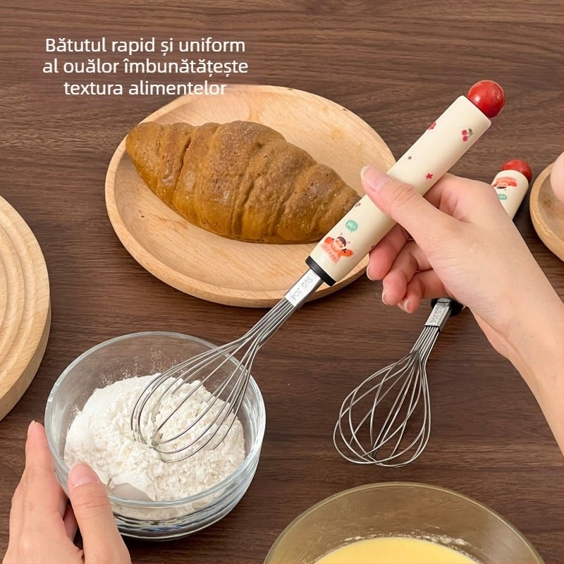 Tel de ouă din oțel inoxidabil, manual, cu mâner stil desen animat – amestecarea ouălor și a smântânii, instrument de bucătărie pentru coacere.