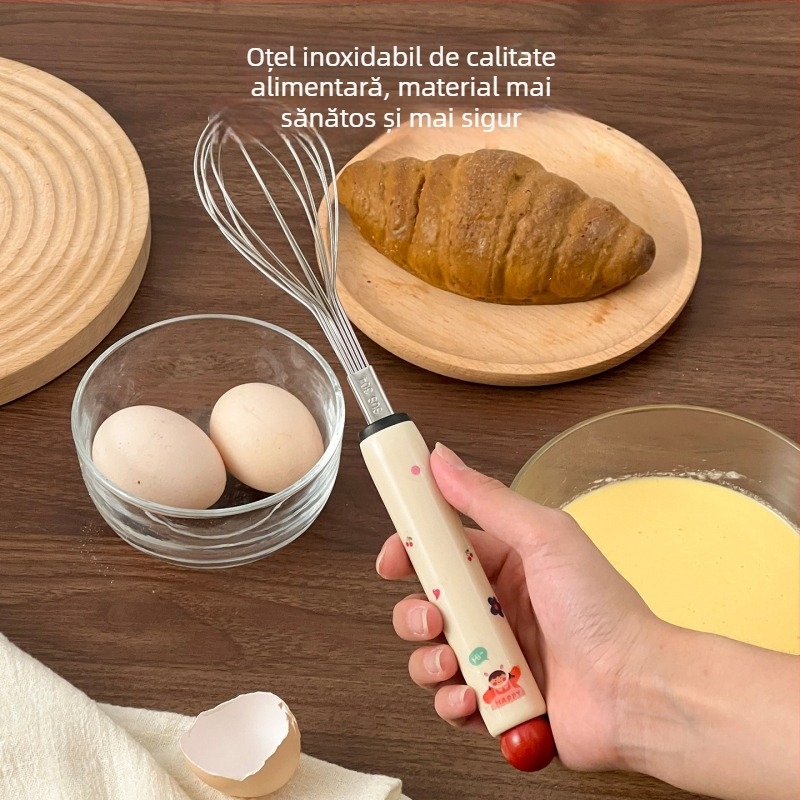 Tel de ouă din oțel inoxidabil, manual, cu mâner stil desen animat – amestecarea ouălor și a smântânii, instrument de bucătărie pentru coacere.