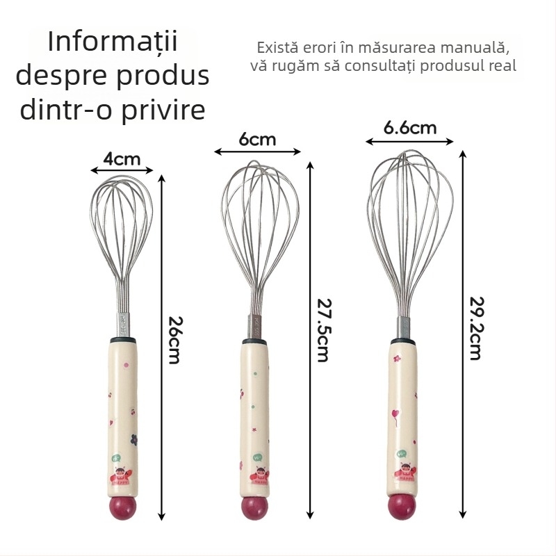Tel de ouă din oțel inoxidabil, manual, cu mâner stil desen animat – amestecarea ouălor și a smântânii, instrument de bucătărie pentru coacere.