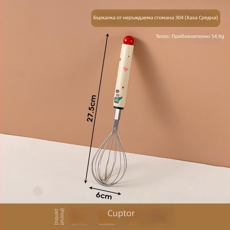 Tel de ouă din oțel inoxidabil, manual, cu mâner stil desen animat – amestecarea ouălor și a smântânii, instrument de bucătărie pentru coacere.