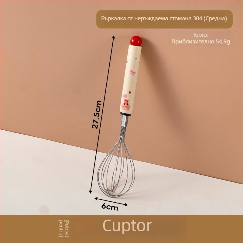 Tel de ouă din oțel inoxidabil, manual, cu mâner stil desen animat – amestecarea ouălor și a smântânii, instrument de bucătărie pentru coacere.