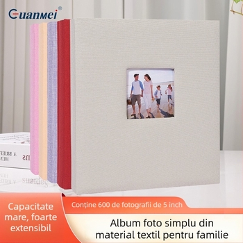 Album foto cu copertă din țesătură și buzunare, capacitate 600 fotografii, 5 inchi, cu legare prin șuruburi, 60 pagini