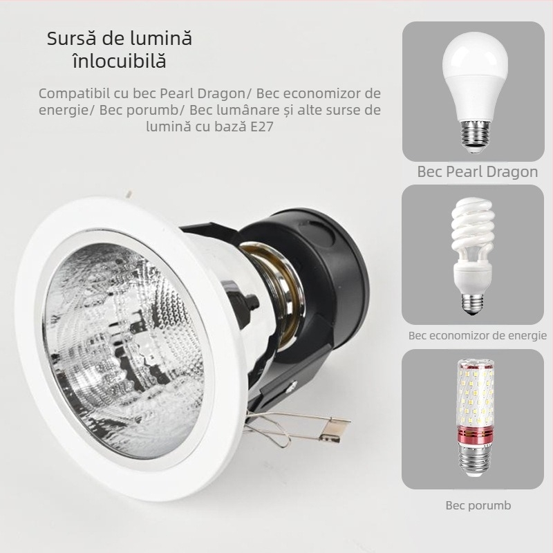 Downlight LED încastrat de 6 inch, bază E27, carcasă din aluminiu, lumină albă 6000K, 11-15W, plafon spot