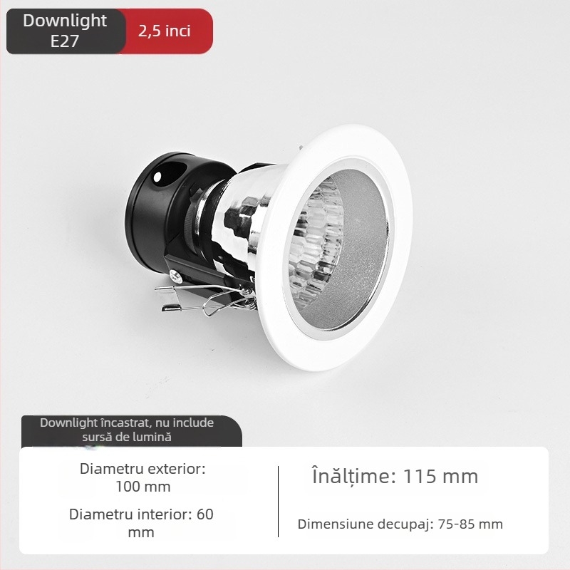 Downlight LED încastrat de 6 inch, bază E27, carcasă din aluminiu, lumină albă 6000K, 11-15W, plafon spot