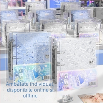Album de carduri din cristal, cu capac din acrilic transparent și textură în valuri, binder cu foi detașabile și buzunar pentru o singură cartelă, 20 de pagini