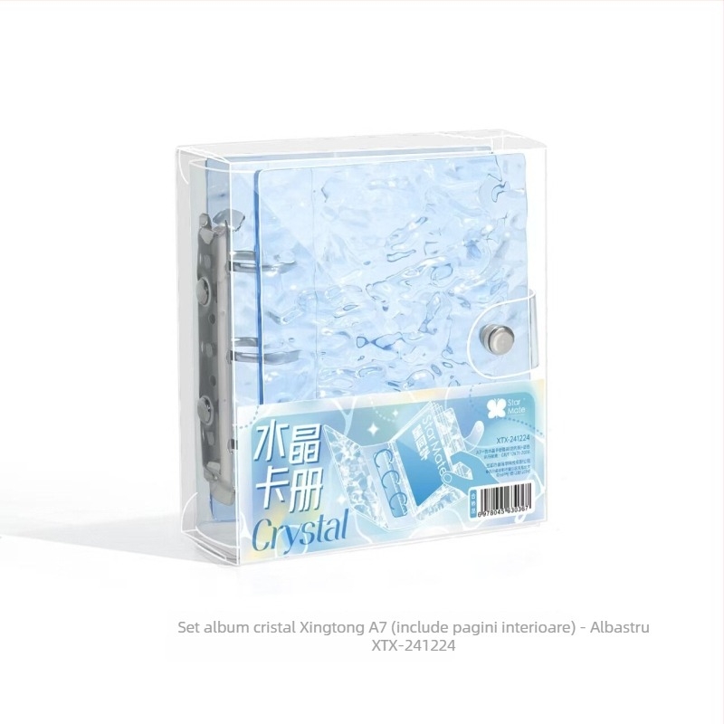 Album de carduri din cristal, cu capac din acrilic transparent și textură în valuri, binder cu foi detașabile și buzunar pentru o singură cartelă, 20 de pagini