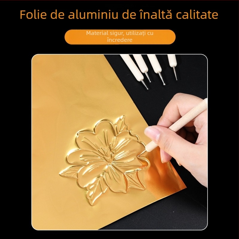 Folie de aluminiu aurie, grosime 70 μm, pentru artă copiilor – material de relief